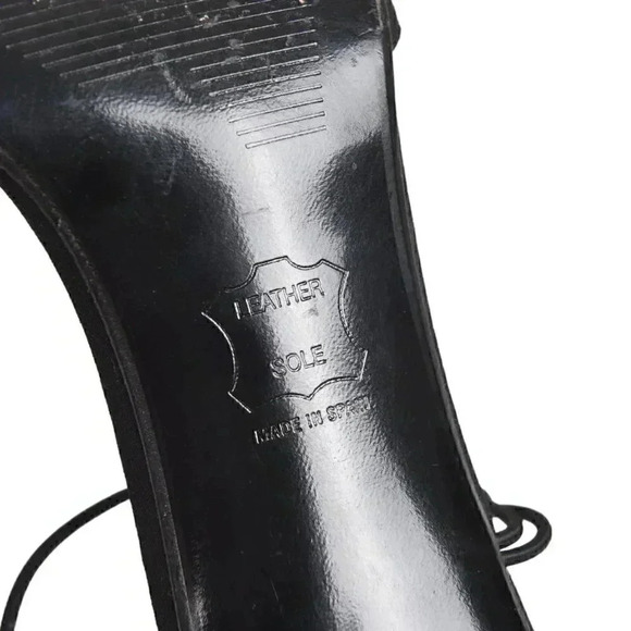 Stuart Weitzman Black Heels Open Toe Black Rhinestone Size 10 - Picture 10 of 14